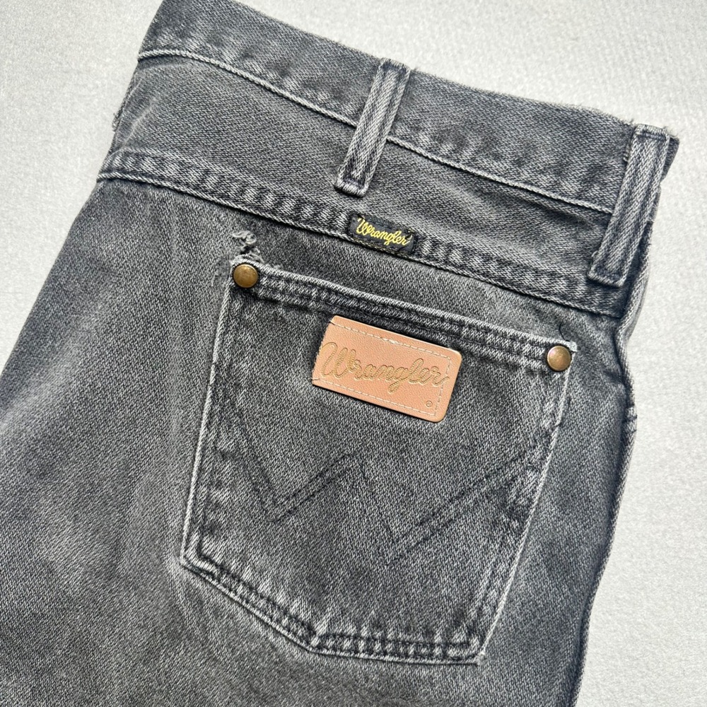 Wrangler Cowboy Cut Mens 37x28 Faded Black Jeans Made in USA Distressed